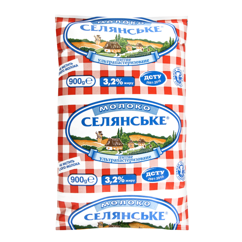 Молоко коров'яче СЕЛЯНСЬКЕ, ультрапастеризоване, 3,2%, 900г